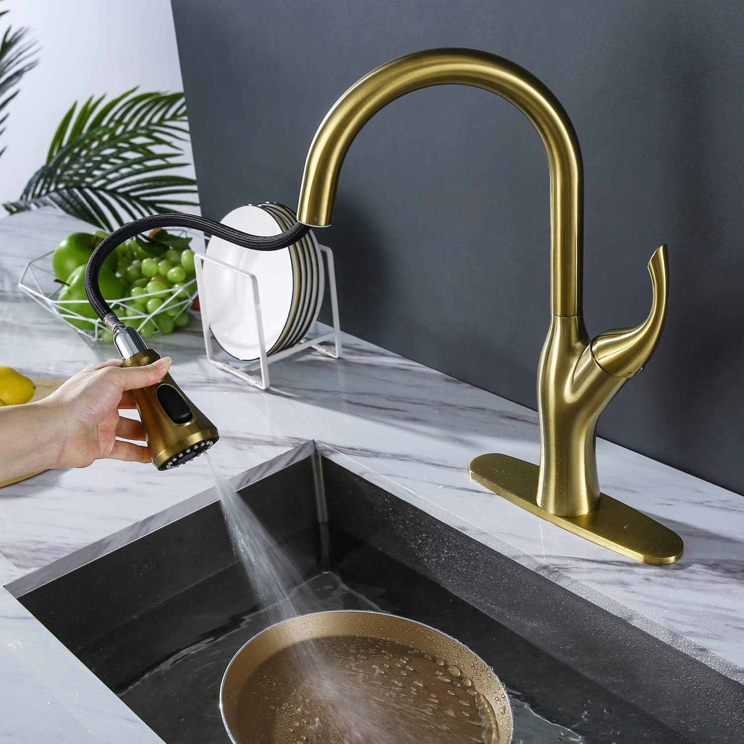 One-Day Sale: Up to 80% Off Brushed Gold Pull Down Kitchen Sink Faucet with Single Handle High Arc Brass Kitchen Sink Faucet with Pull Out Sprayer, Single Hole and 3 Hole Deck Mount with Deck Plate 🔥 Flash Sale Brushed Gold Pull Down Kitchen Sink Faucet with Single Handle High Arc Brass Kitchen Sink Faucet with Pull Out Sprayer, Single Hole and 3 Hole Deck Mount with Deck Plate