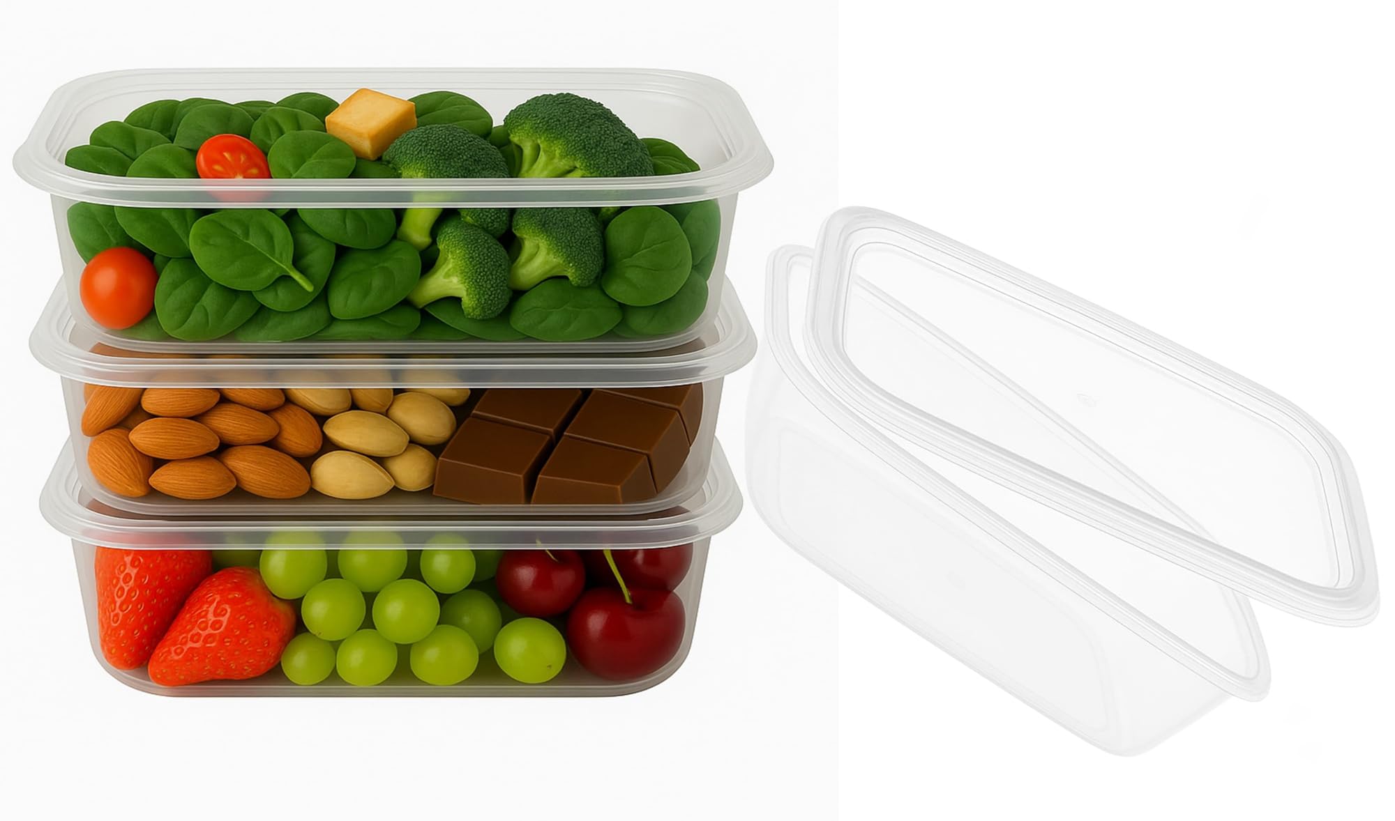 BH | 4 Pcs of Food Storage Containers with Lids | 900ml | Air Tight | Leakproof | Stackable | BPA-Free | Clear | Rectangle | Home, Office, Kitchen, School Lunch and Pantry - By BEST HOUSE