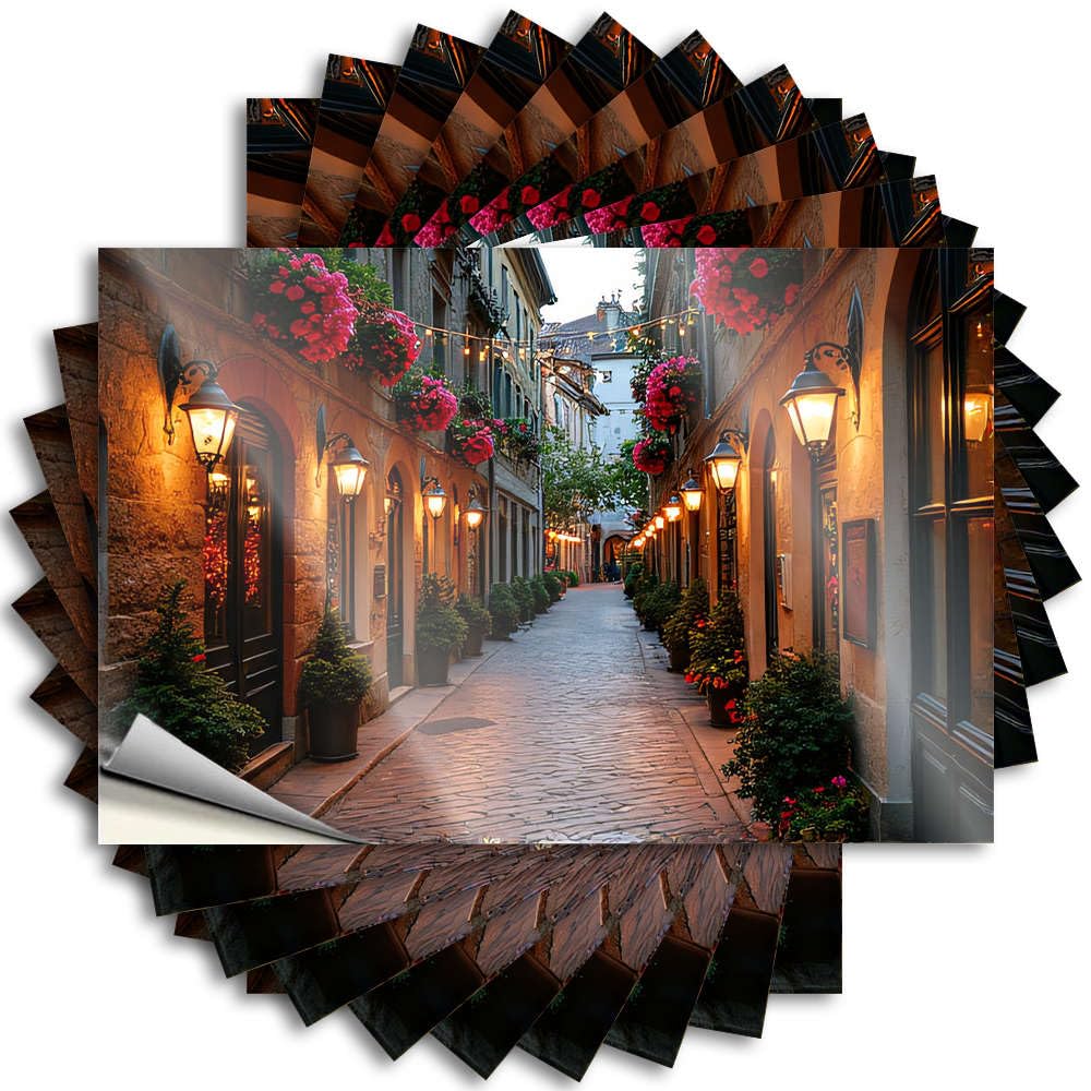 Sticker Personalized Vinyl Decals, Sets Waterproof Case Stickers for Water Bottle | A Charming Cobblestone Street Lined with Historic Buildings Perfect for Western Laptop Decor(12X18CM)