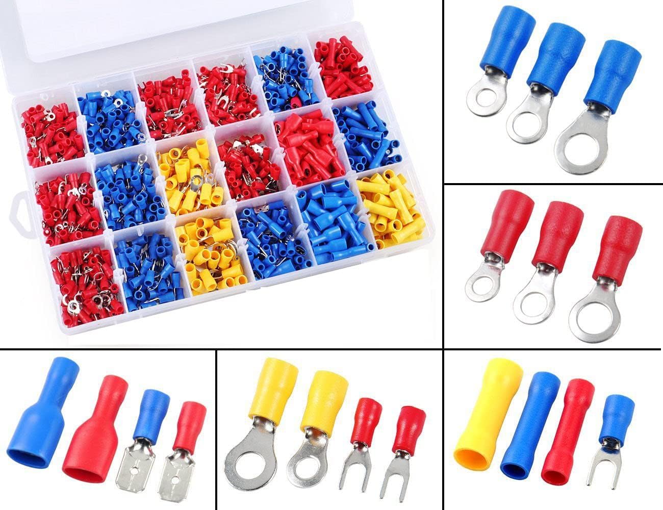 GeekBox® 1200pcs Electrical Connectors,Mixed Assorted Lug Kit, insulated Spade Wire Connector Crimp Terminal Spade Ring Set