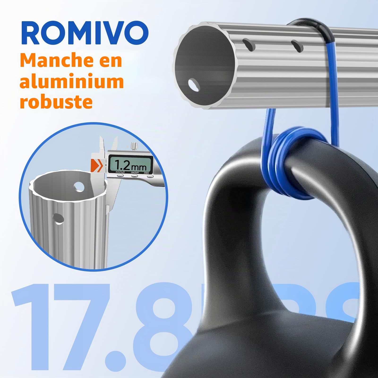 Perche Télescopique de Piscine en Aluminium 3 Pièces Réglable de 1,2 m à 3,06 m, Manche de Nettoyage Stable & Robuste (Épaisseur 1,2 mm) pour Épuisette de Skimmer, Brosse, Tête d'Aspiration