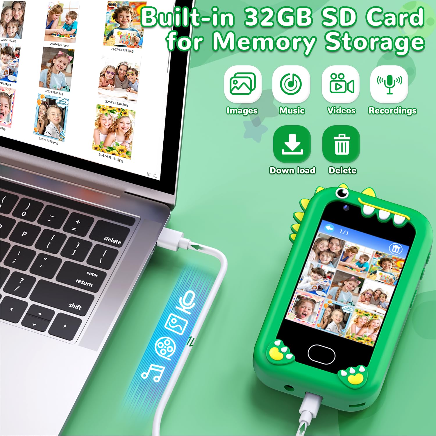 Lapare Kids Smart Phone Toy for Boys, 2.8" Touchscreen Cell Phone Toy with Dual Camera, Game, Music Player and More Learning APP, Perfect Christmas Birthday Gifts for Kids 3-10 Year Old (32GB)