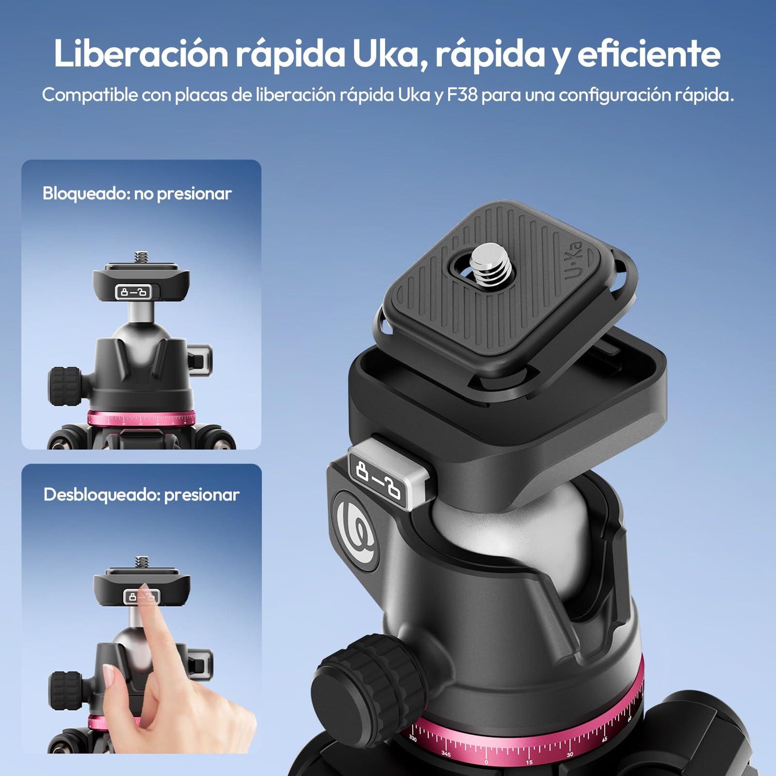 ULANZI TZ01 Trípode de Fibra de Carbono de 163cm, Trípode de Viaje 2 en 1 con Columna Central Desmontable, Soporte Ligero para Cámara y Móvil con Rótula de 360°, Sistema de Liberación Rápida Uka