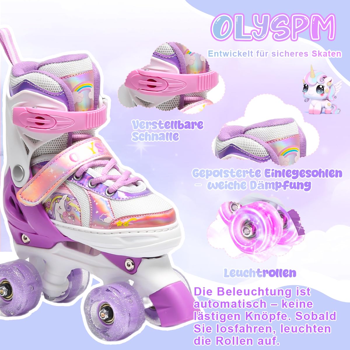Rollschuhe Mädchen,Rollschuhe Kinder,4 Größen Einstellbare Rollschuh mit 8 Blinkenden Rädern für Jungen,Mädchen,Anfänger
