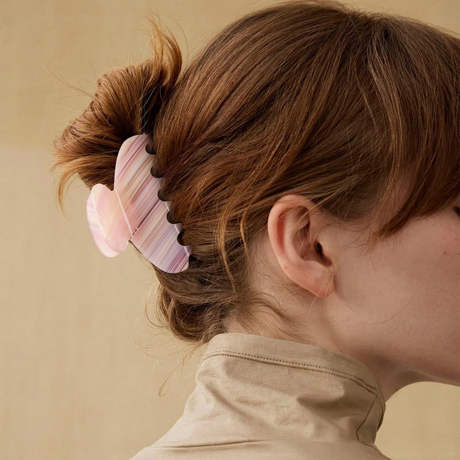 MAORULU Medium Cute Acetate Hair Claw Clips for Women Girls, 3 Inch Cherry Red Claw Clips for Thin & Medium Thick Hair, Durable French Banana Clip with Gift Box (Pink Marble) - Image 7