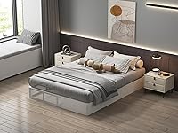 Vista 9 de Base de cama con somier de 3 pulgadas, tamaño individual, base de colchón de metal resistente con funda de tela, sin ruido, fácil montaje