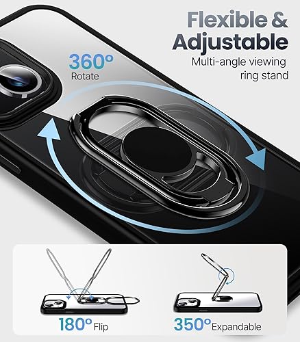 Miniatura 9 de Shields Up Funda para iPhone 15 Pro Max con soporte, funda transparente con soporte de doble anillo ajustable y plegable a prueba de golpes para