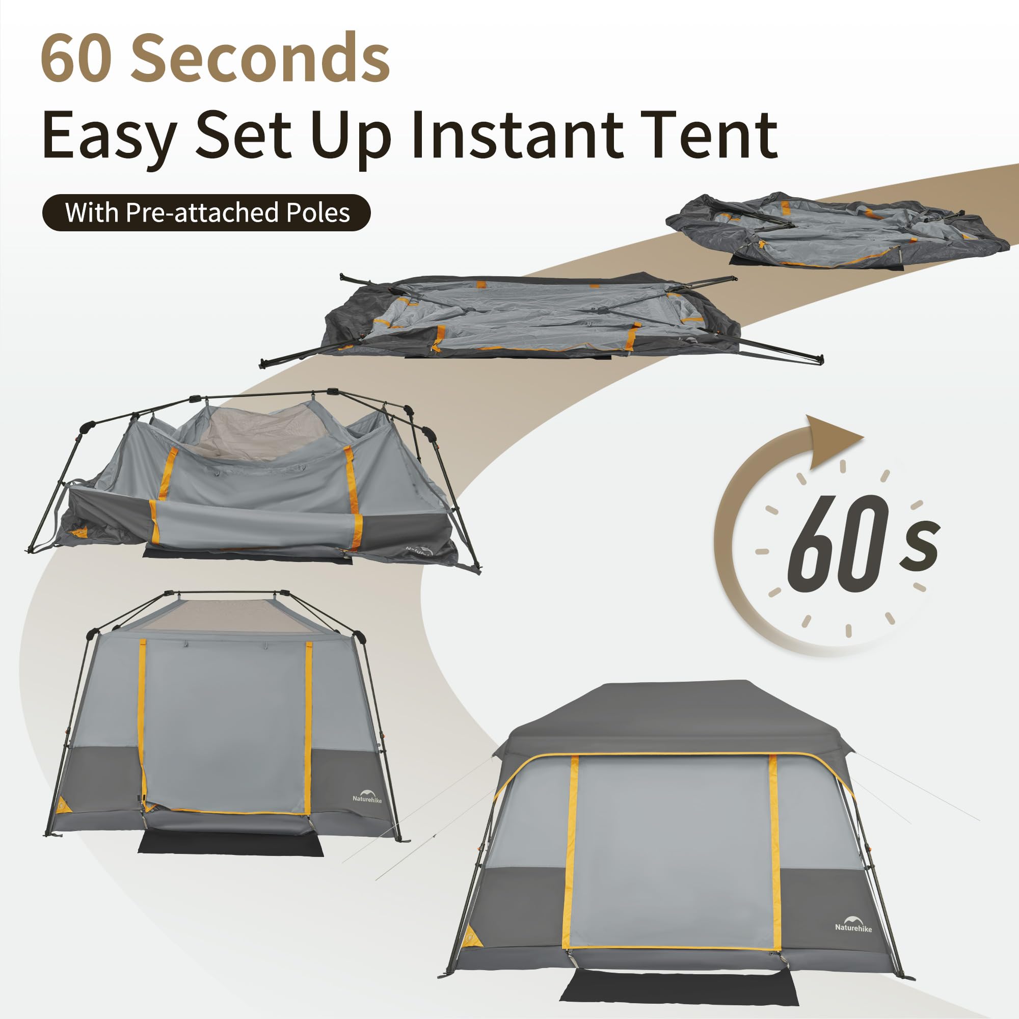 Naturehike Cape 8.3㎡ & 12.9㎡ Großes Zelt 6-8 Personen Camping Wasserdicht Zelt Familienzelt Tunnelzelt PU3000mm für Familienreisen, Camping, Autofahrten und andere Outdoor Aktivitäten