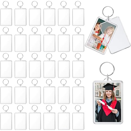 ZZYFGH 32 Pcs Photo Keychain (2 * 3 inch) Picture Frame Keychains Bulk, Acrylic Clear Rectangle Photo Keychain for DIY Craft Graduation Gift- Suitable for Photo Size 1.75 inch x 2.75 inch