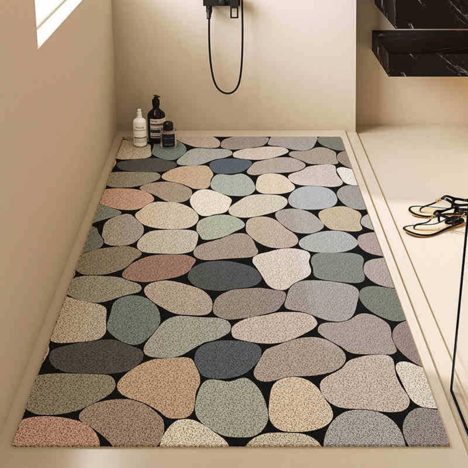 Alfombra de Bañera Antideslizante, Estampado Piedra PVC Lufa Alfombras Ducha con Drenaje, Secado Rápido Almohadillas para Bañera, Baño, Ducha (Azul Grisáceo,100x120cm)