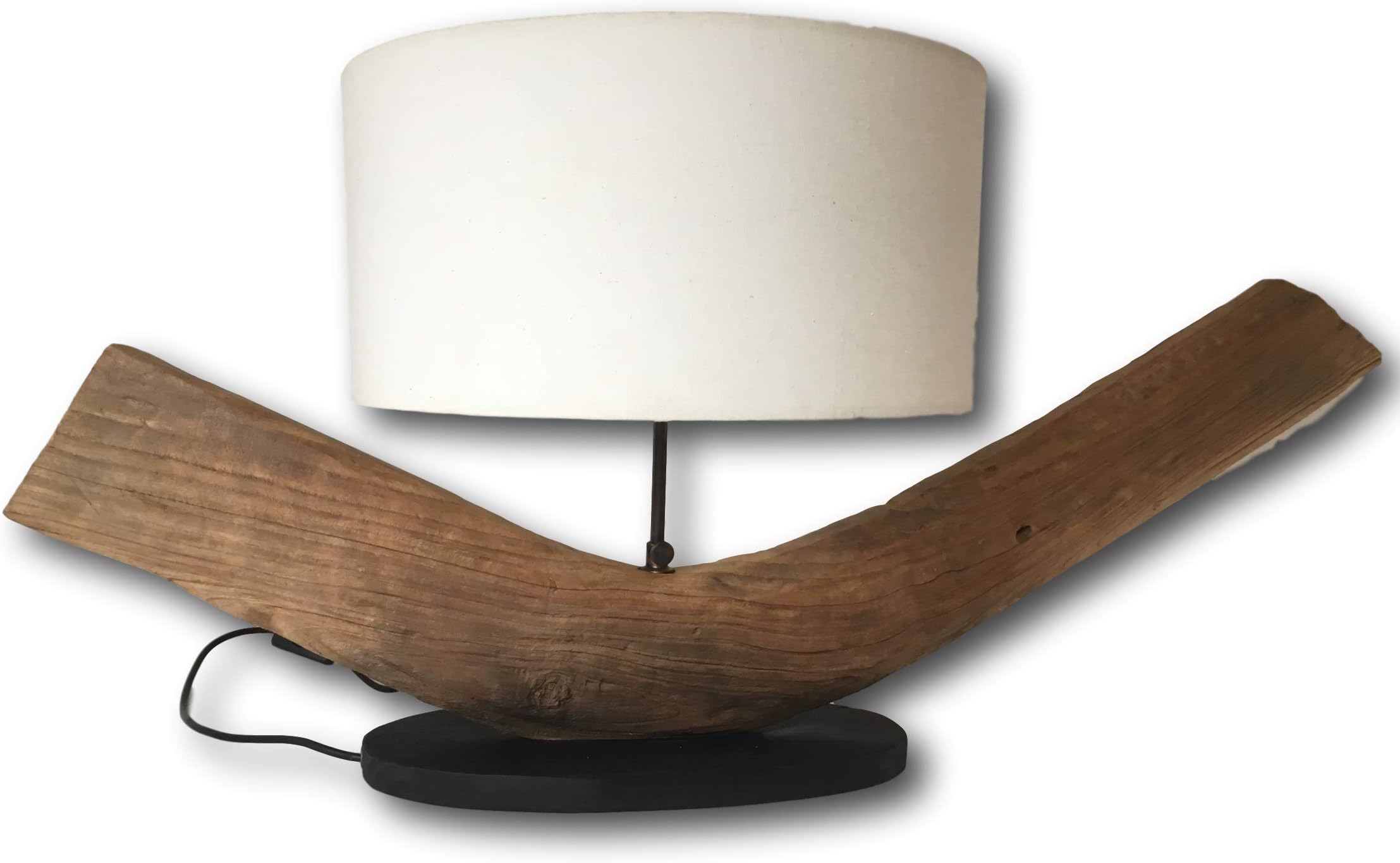 'Myles' Rustic Reclaimed Table Lamp - Choice of Shade Colours - Hallway Lighting (Natural Lamp Shade)