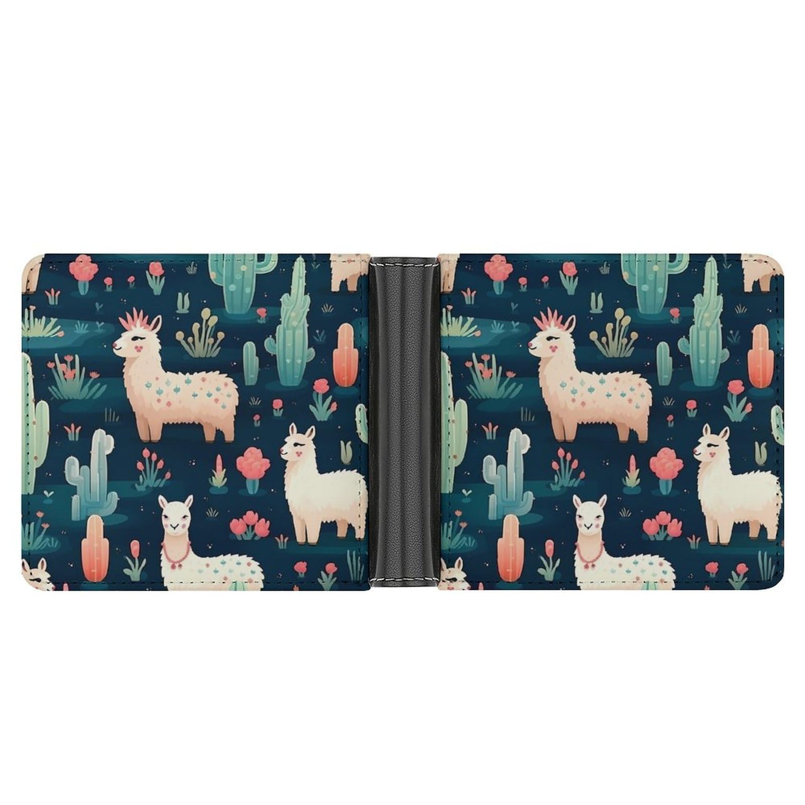 Cute Llama Bifold Wallet PU Leather Coin Purse Lightweight Credit Card Holder Wallet Money Clip