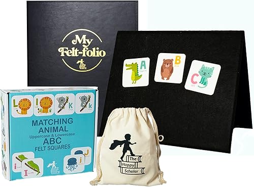 The Happy Scholar Tabla de franela de fieltro plegable para niños pequeños juego de historias con tarjetas de memoria de fieltro ABC a juego