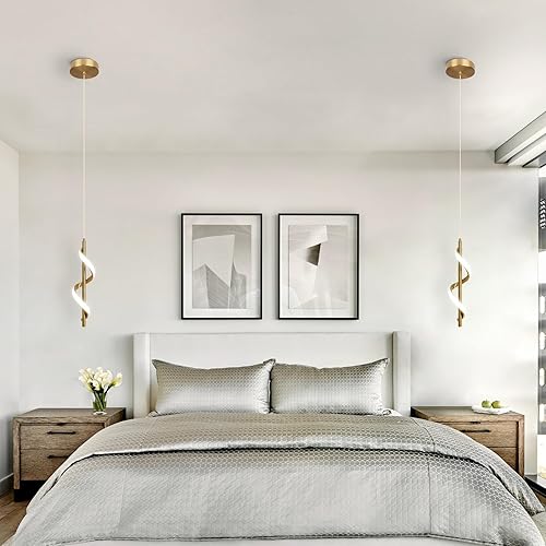 Miniatura 3 de CANEOE Luz Colgante Dorada, Iluminación Colgante LED en Espiral Moderna para Isla de Cocina, 5500K Luminaria Colgante de Techo de Latón Cepillado