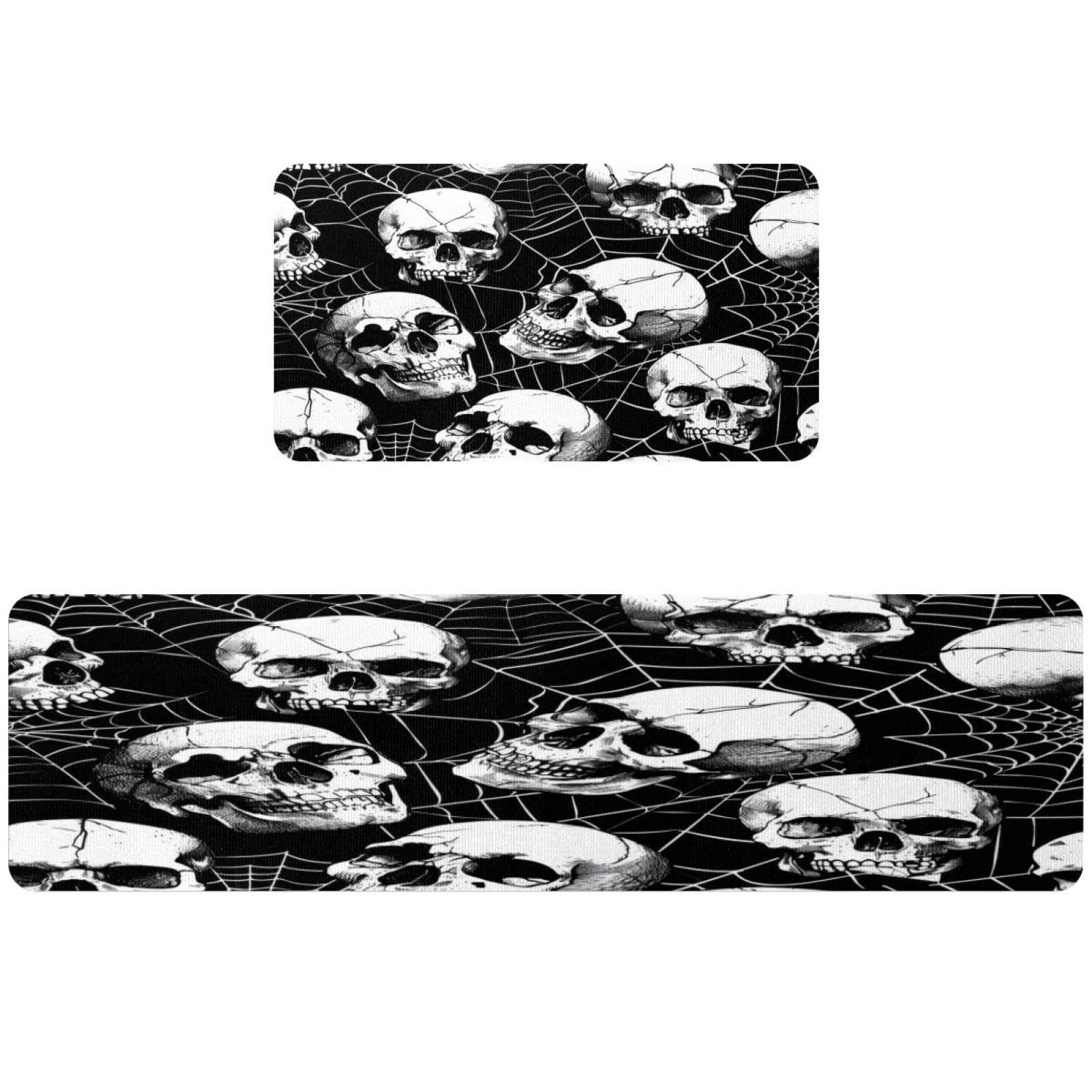 Alfombrillas de cocina antideslizantes lavables alfombra pasillo cuarto de lavado calavera de azúcar