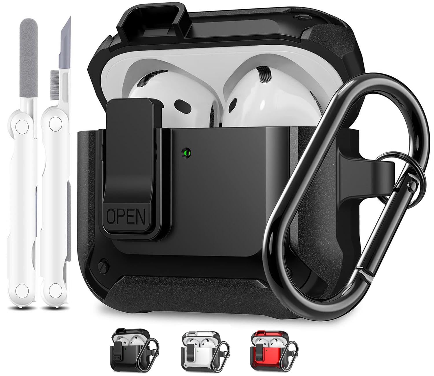 Compatible with AirPods 4 Case Cover for Women and Men, Secure Lock Military Rugged Covers for Airpods 4th Generation 2024 Cases with Cleaner Kit and Keychain Front LED Visible Anthracite Black