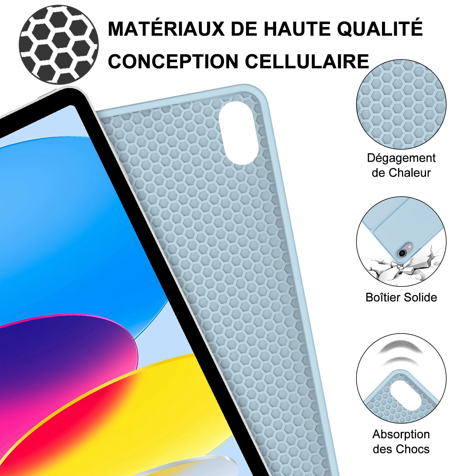 Coque Clavier pour iPad A16 11e Génération 2025/10e Génération 2022, AZERTY Français Housse Clavier Bluetooth Magnétique Détachable avec Porte Crayon pour iPad 10/11eme Gén 10.9/11 Pouces, Bleu Ciel