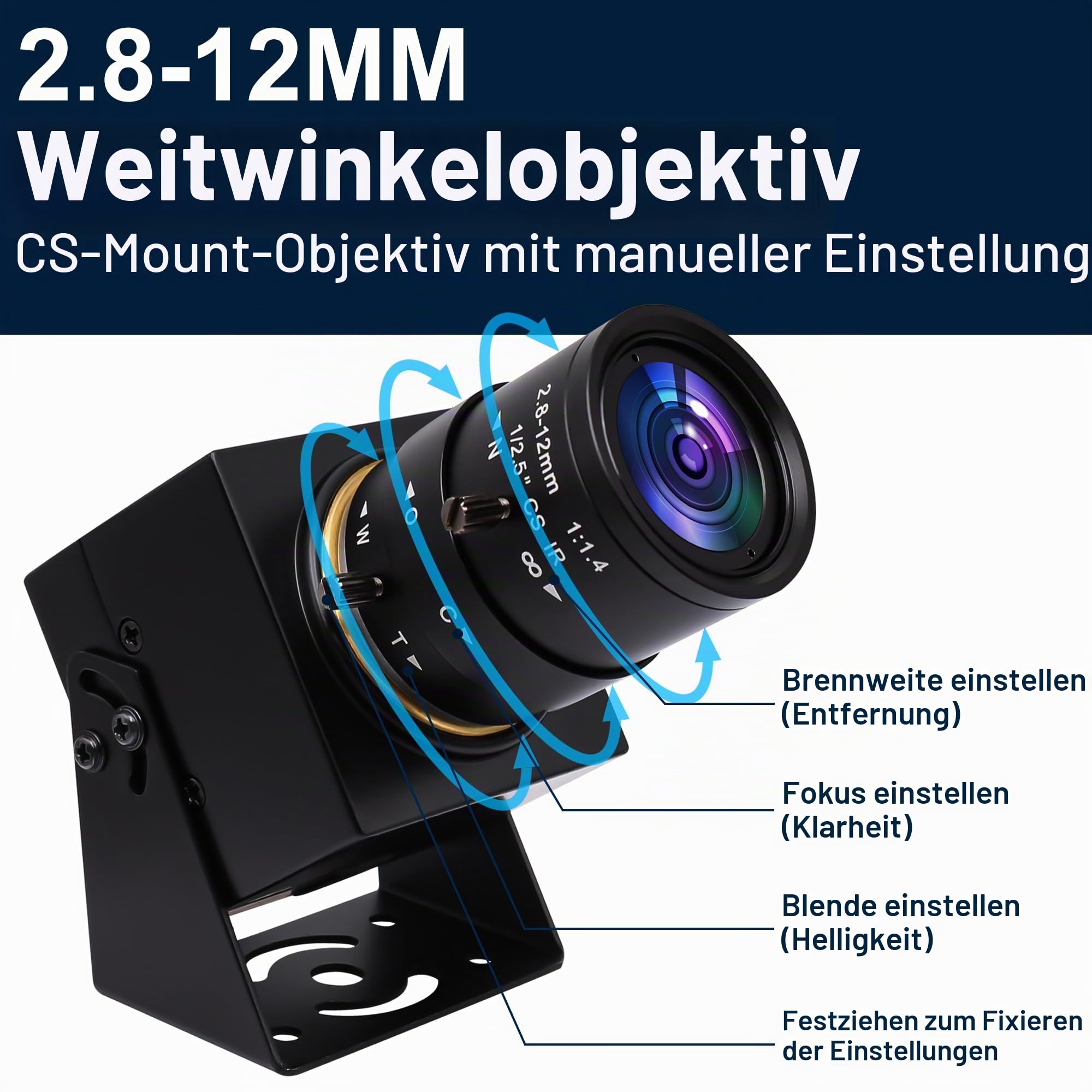 Svpro 1080P USB-Kamera mit 2,8–12 mm optischem Zoomobjektiv, IMX323-Sensor, H.264-Low-Light-Kamera, manueller Fokus, Webcam mit USB-Anschluss für Windows, Linux, Mac-OS, Android