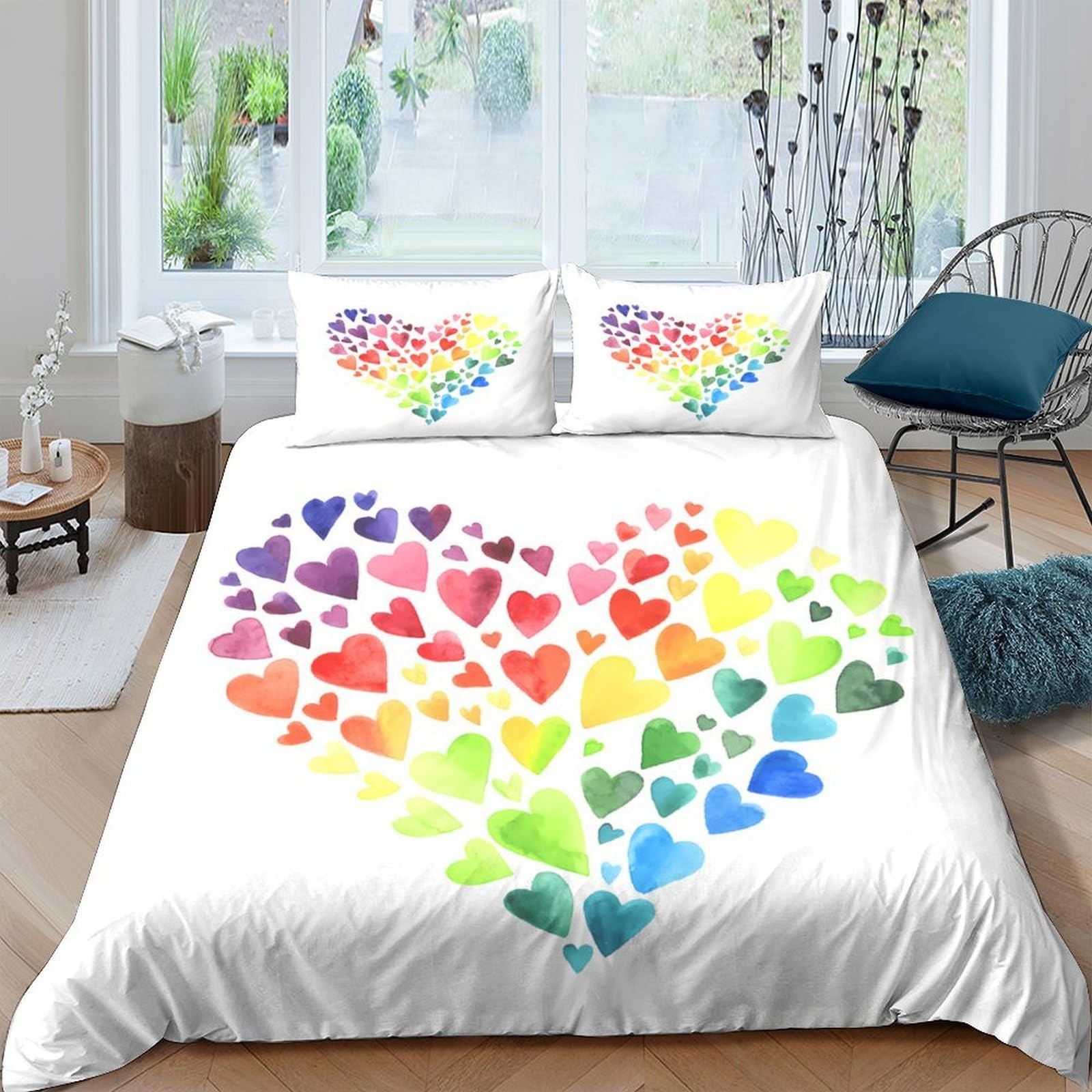 Ctjqhvkz Style-10 3D Printed Rainbow Heart Fitted Sheet Microfiber Soft Colorful Love Mattress Cover For Bedroom Guest Room Decor Single（135X200cm）