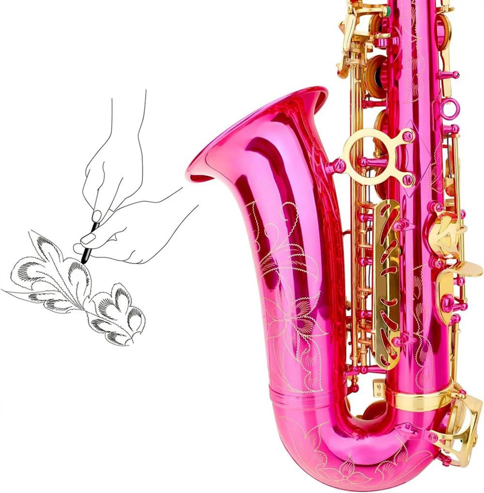 Sassofono Mib Sassofono Contralto Rosa Rosso Per Principianti Adulti Sax Con Accessori Per Guanti Con Cinturino Ad Ancia