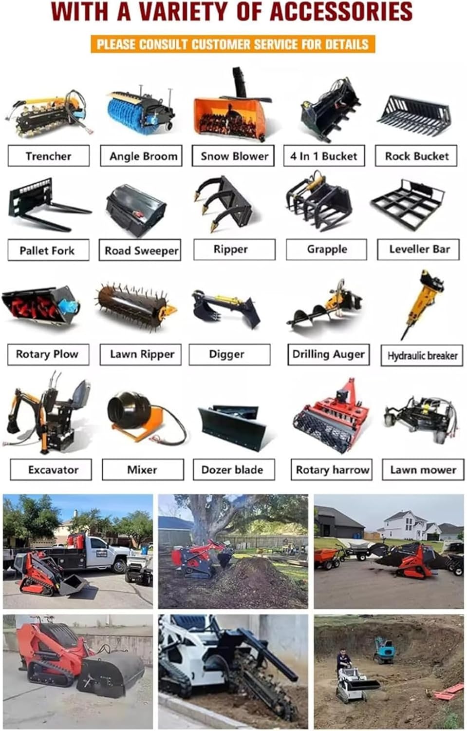 Mini Track Loader Skid Steer Loader Compact Stand On Machine with 1 Ton Capacity, Quick Attach Plate for Digging Trenching Auger Work
