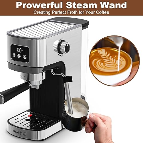 Miniatura 5 de Geek Chef Máquina de café expreso, cafetera espresso y capuchino de 20 bares, calentamiento rápido, creador de café con leche y capuchino, para el
