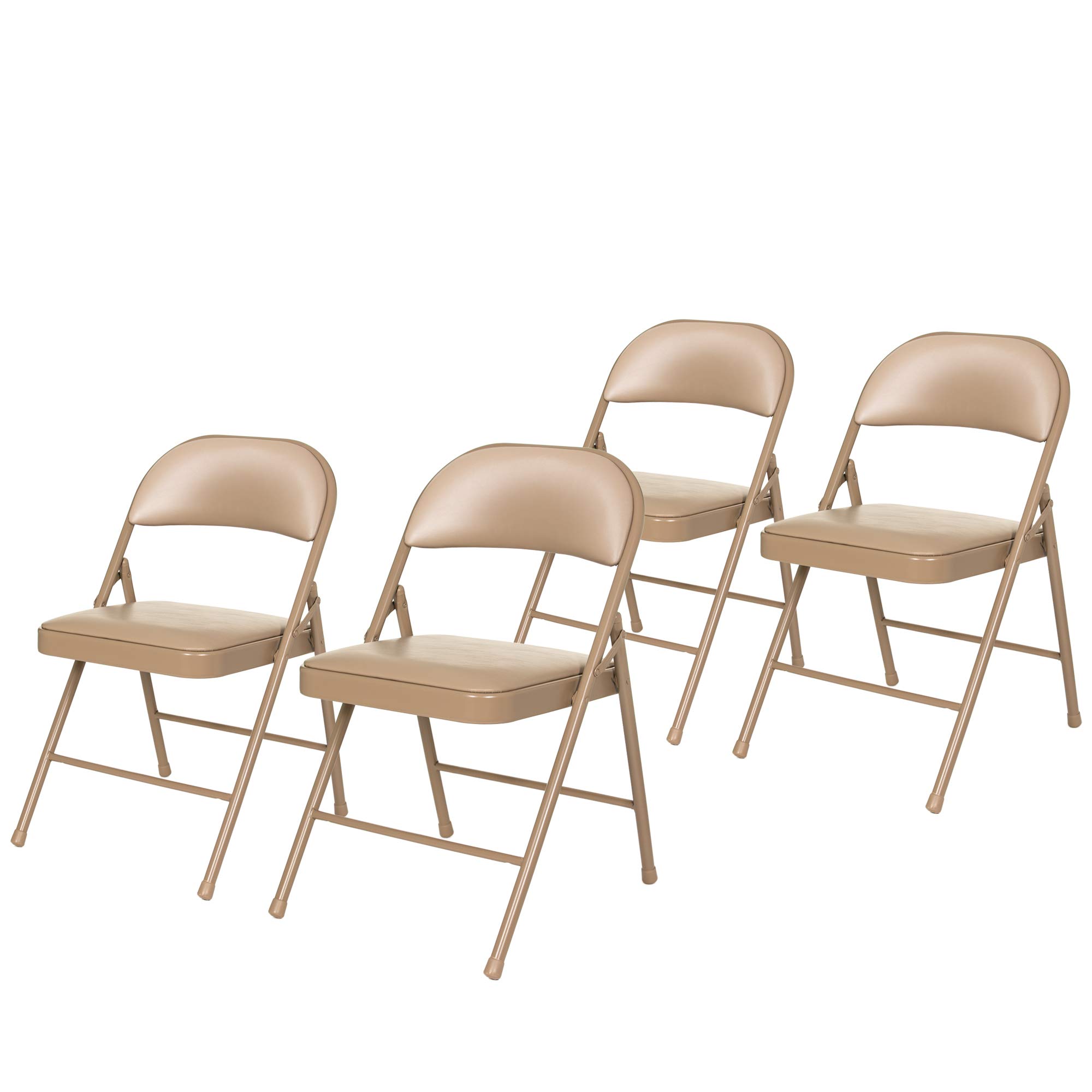 OEF Furnishings (4 Pack) Vinyl Padded Steel Folding Chairs, Beige