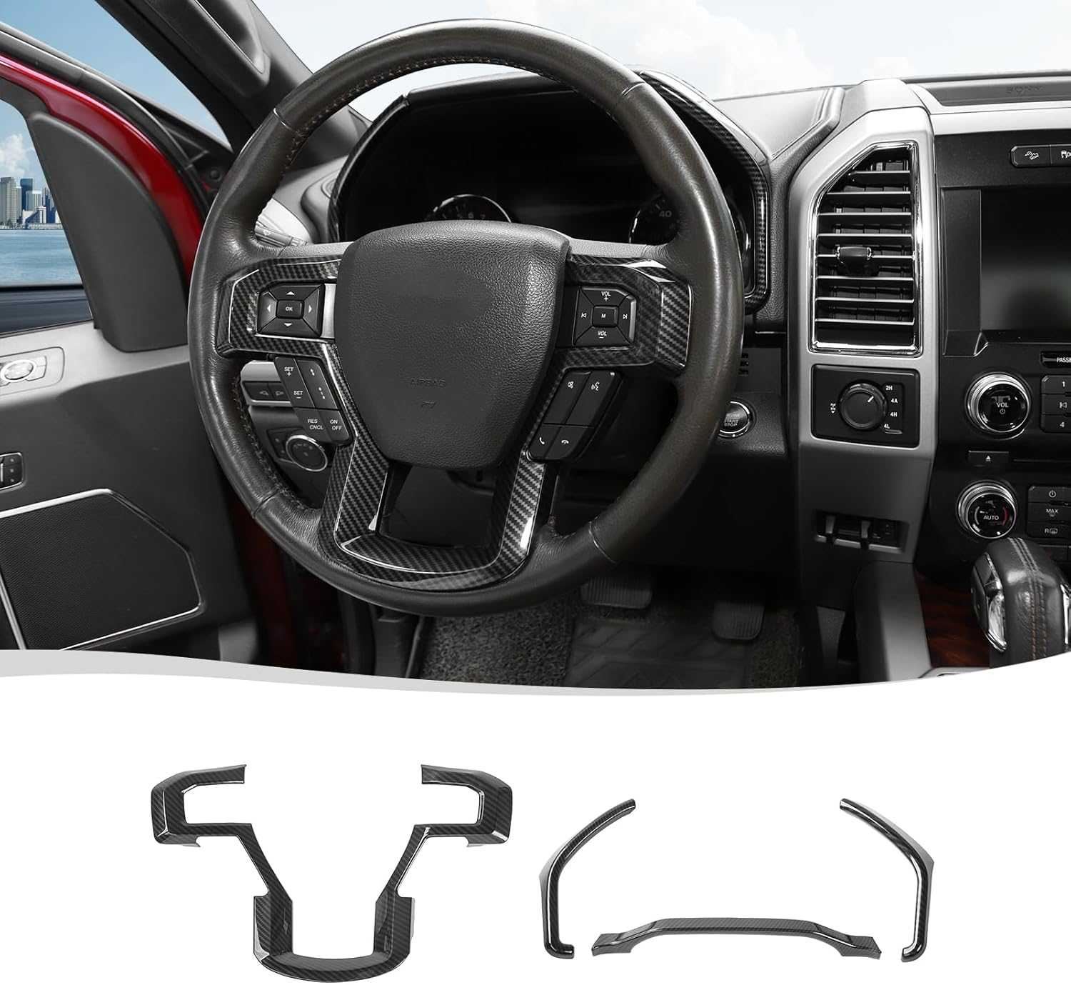 Voodonala for F-150 Center Steering Wheel Panel Cover with Dash Board Cover Trim Compatible with Ford F150 2015-2020 Expedition2018-2021 (4pcs,ABS,Carbon Fiber Black)