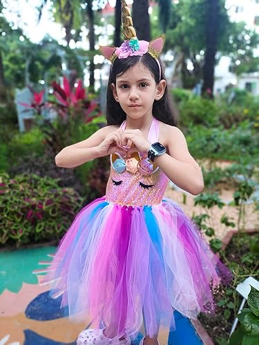 Miniatura 5 de Vestido de unicornio para niñas, disfraz de unicornio con luz LED para disfrazarse, Halloween, fiesta de cumpleaños, decoración de unicornio