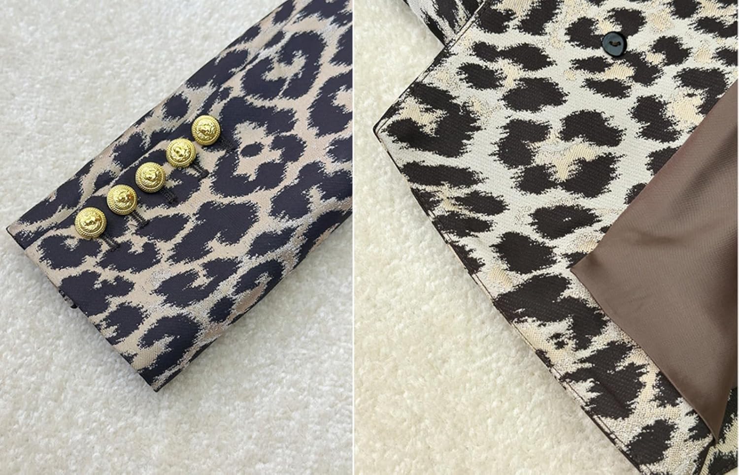 Women's Leopard Grain Blazer Formal Double Breasted Buttons Jacket Work Office Tuxedos Suit