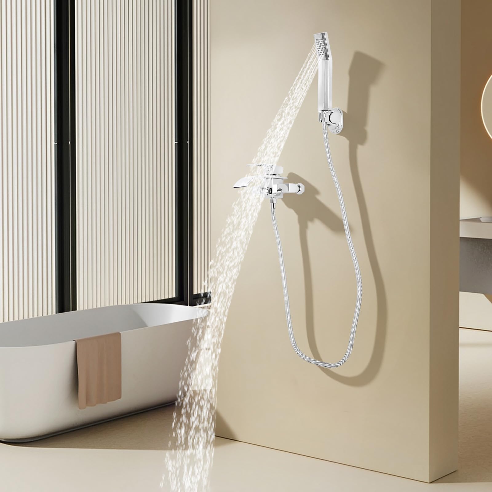 Grifo para bañera de latón con alcachofa de mano, cromado