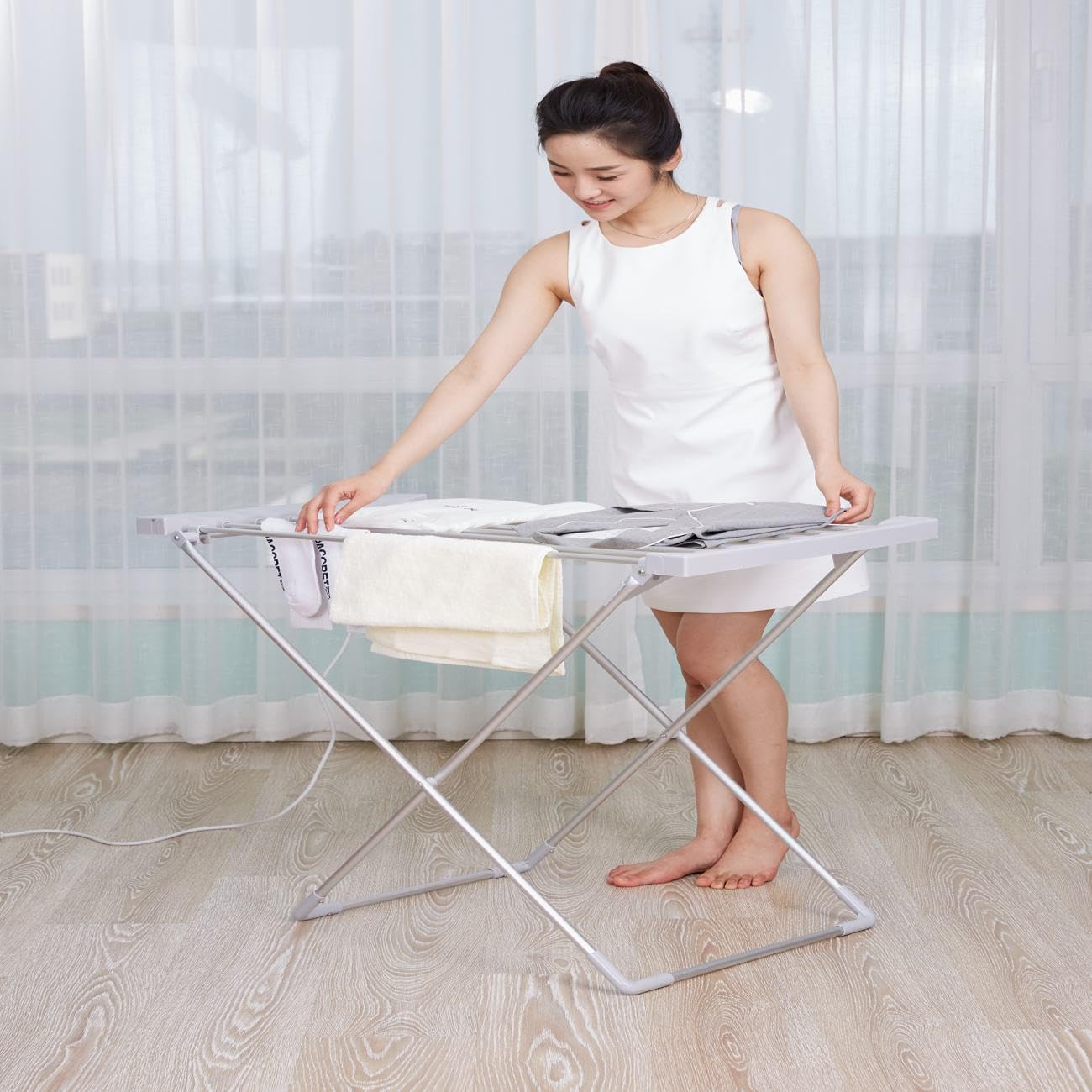 Herzberg HG8070-WHT, Elektro-Wäschetrockner, Schnelles Trocknen, Energieeinsparung, Leise, Kompakt, 8 Heizstäbe, Entfeuchtung, Antibakteriell, verwenden, 120W, Weiß
