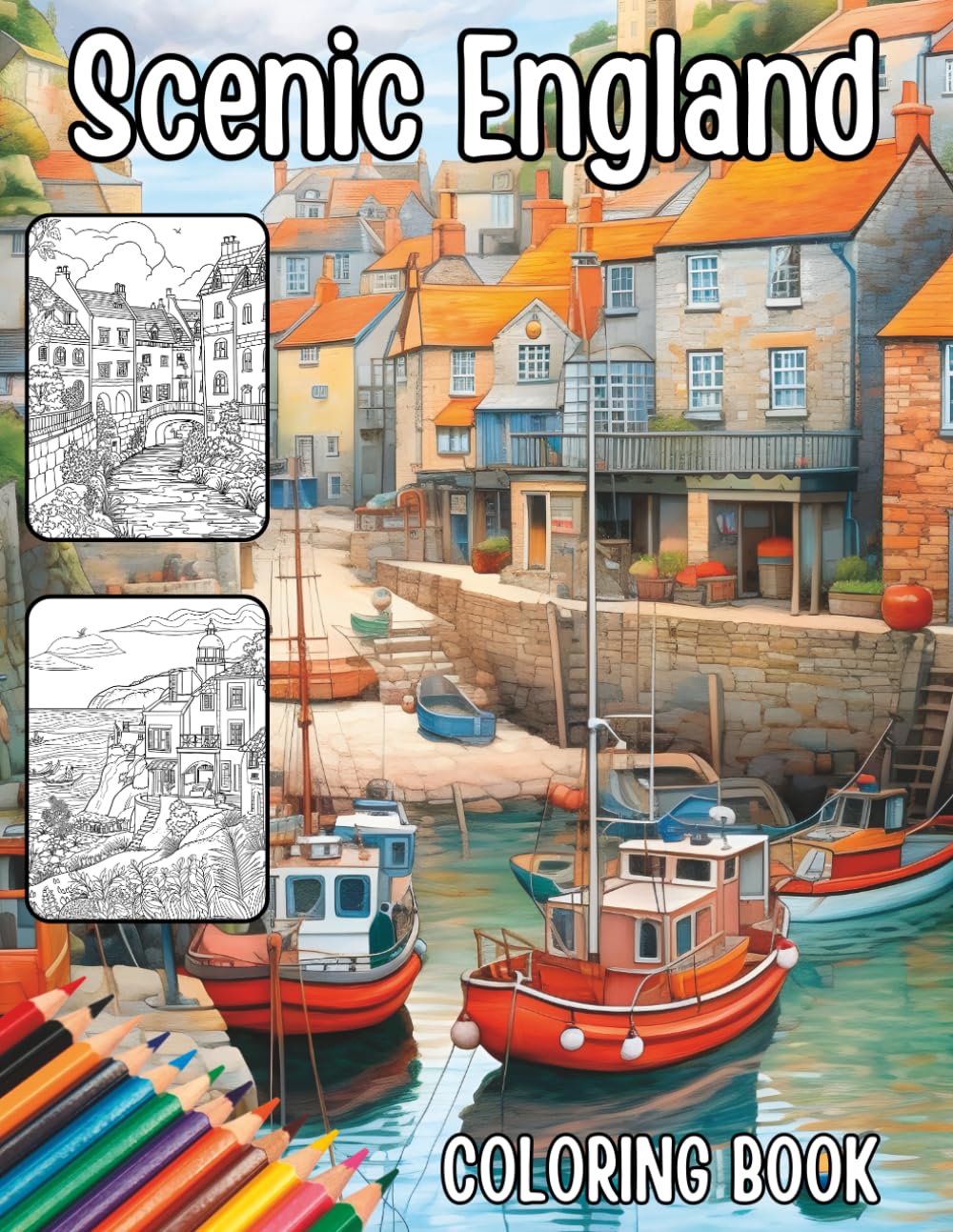 Scenic England Coloring Book - 50 Picturesque English Settings: Whimsical Scenes of English Country Cottages, Coastal Villages, Riverside Towns and Urban Streets