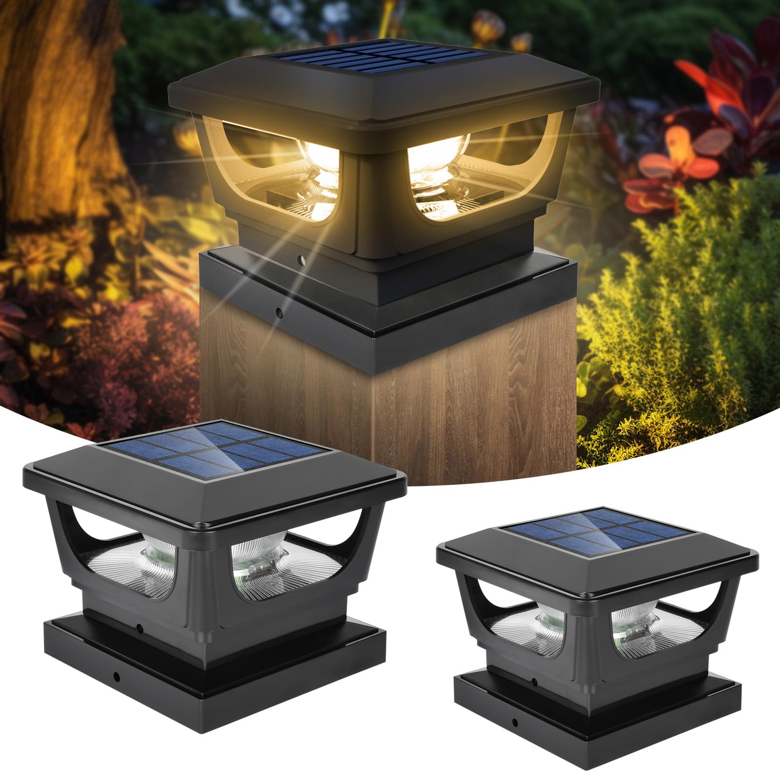 GEYUEYA Home Solar Post Lights,Solar Post Cap Lights 3x3 4x4 inch IP65 Waterproof Landscape Fence Post Cap Lamp Fence Post Lights Outdoor for Patio Fence Wooden Yard Posts-2 Pcs