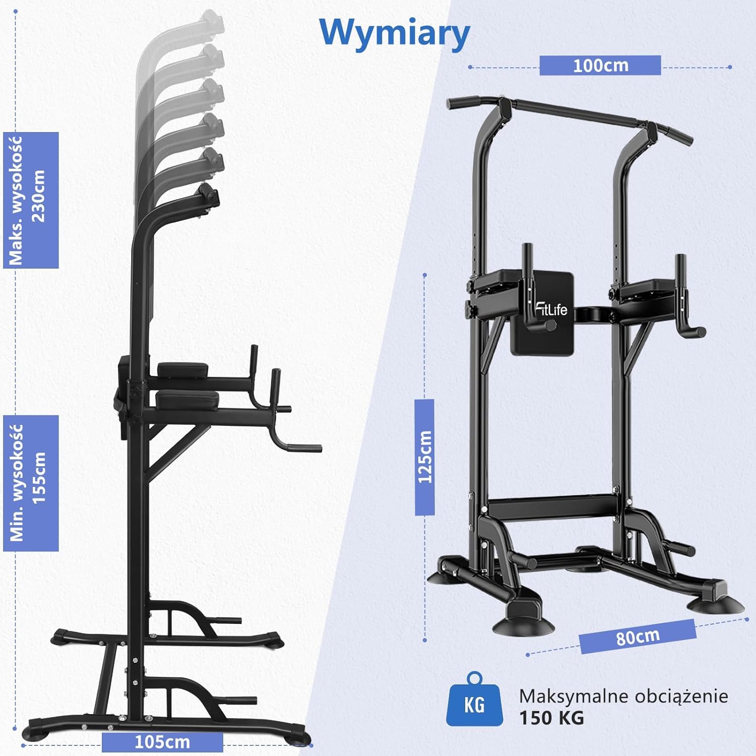 DH FitLife Power Tower Dip Station Sprzęt sportowy z drążkiem do podciągania, drążkami dip i plecami, stacją treningową, stacją fitness, rzymskim krzesłem kulturystycznym, Power Rack dla domu