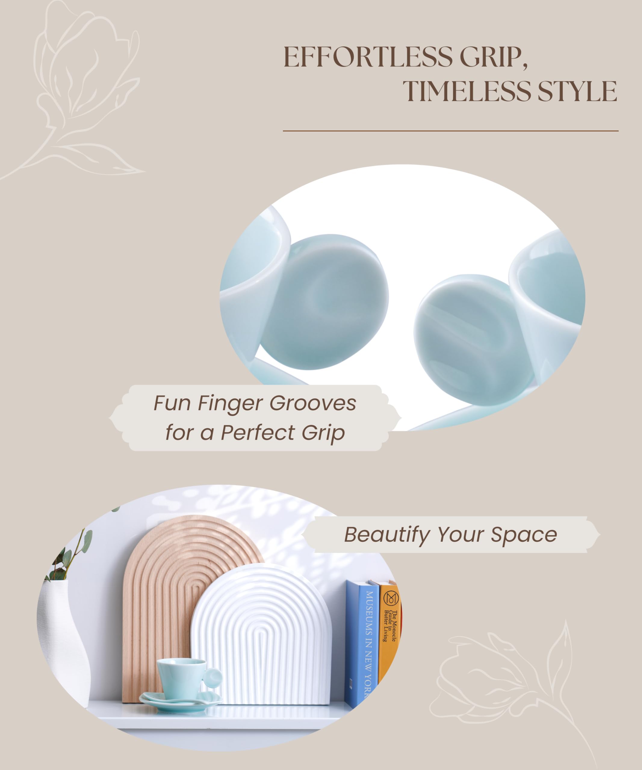Selected - Juego de tazas de café de porcelana de 2 a 5 onzas, taza de café expreso, demitasse, taza de té con platillo y cuchara, apta para microondas y lavavajillas, estilo moderno y clásico,
