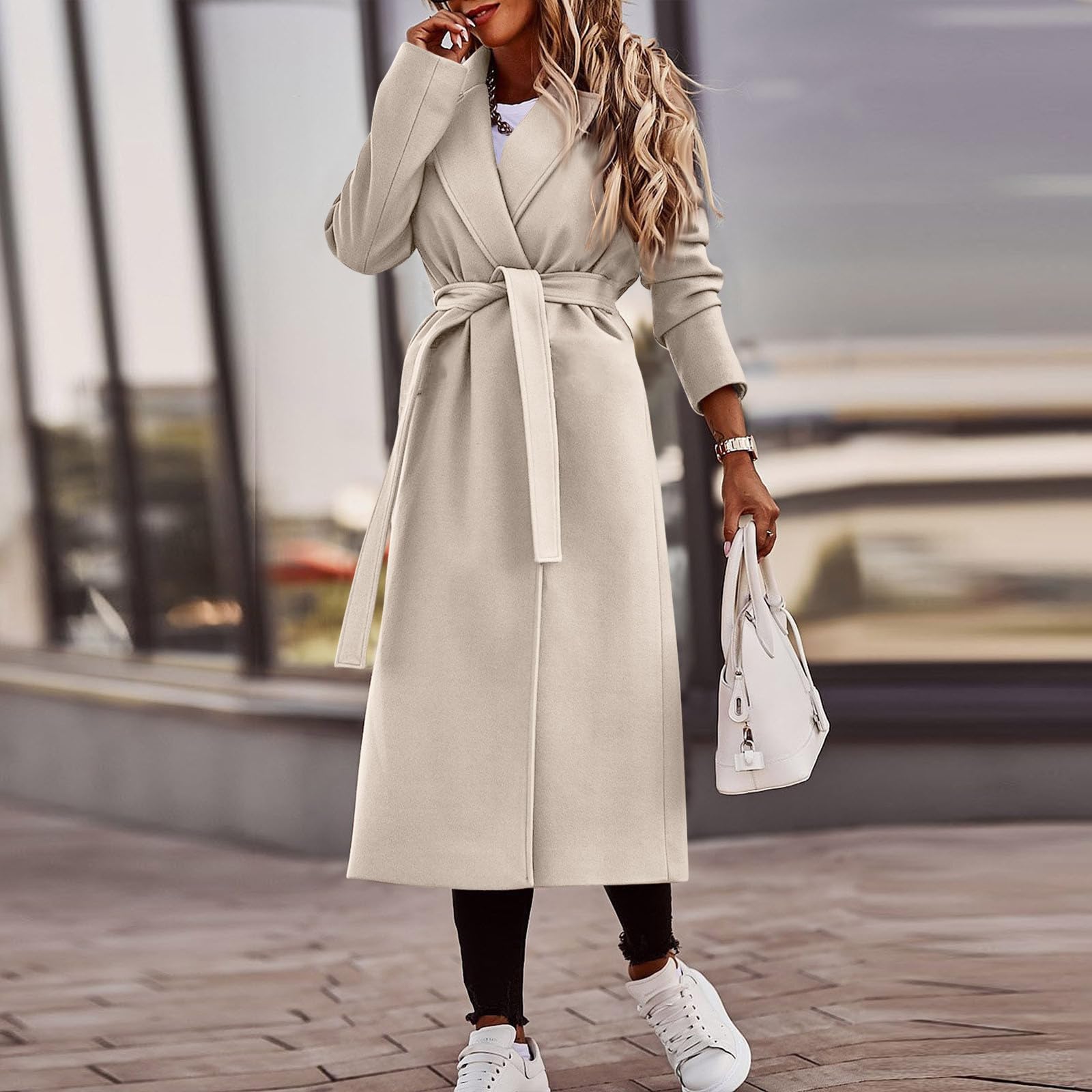 Wintermantel Damen Wolle Mantel Lang Wollmantel Elegant Trenchcoat