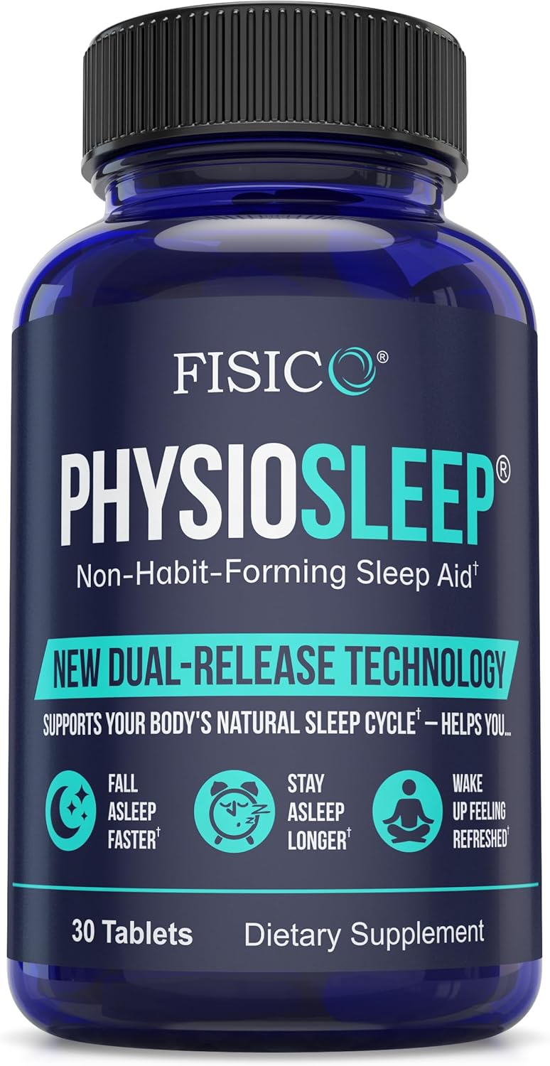 FISICO PhysioSleep Non-Habit-Forming Sleep Aid, 30 Tablets, Dual-Release Technology with Melatonin