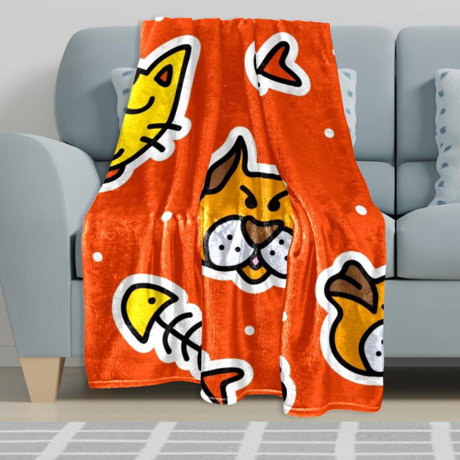 Manta de forro polar para gato, perro, naranja, para sofá, ligera, afelpada