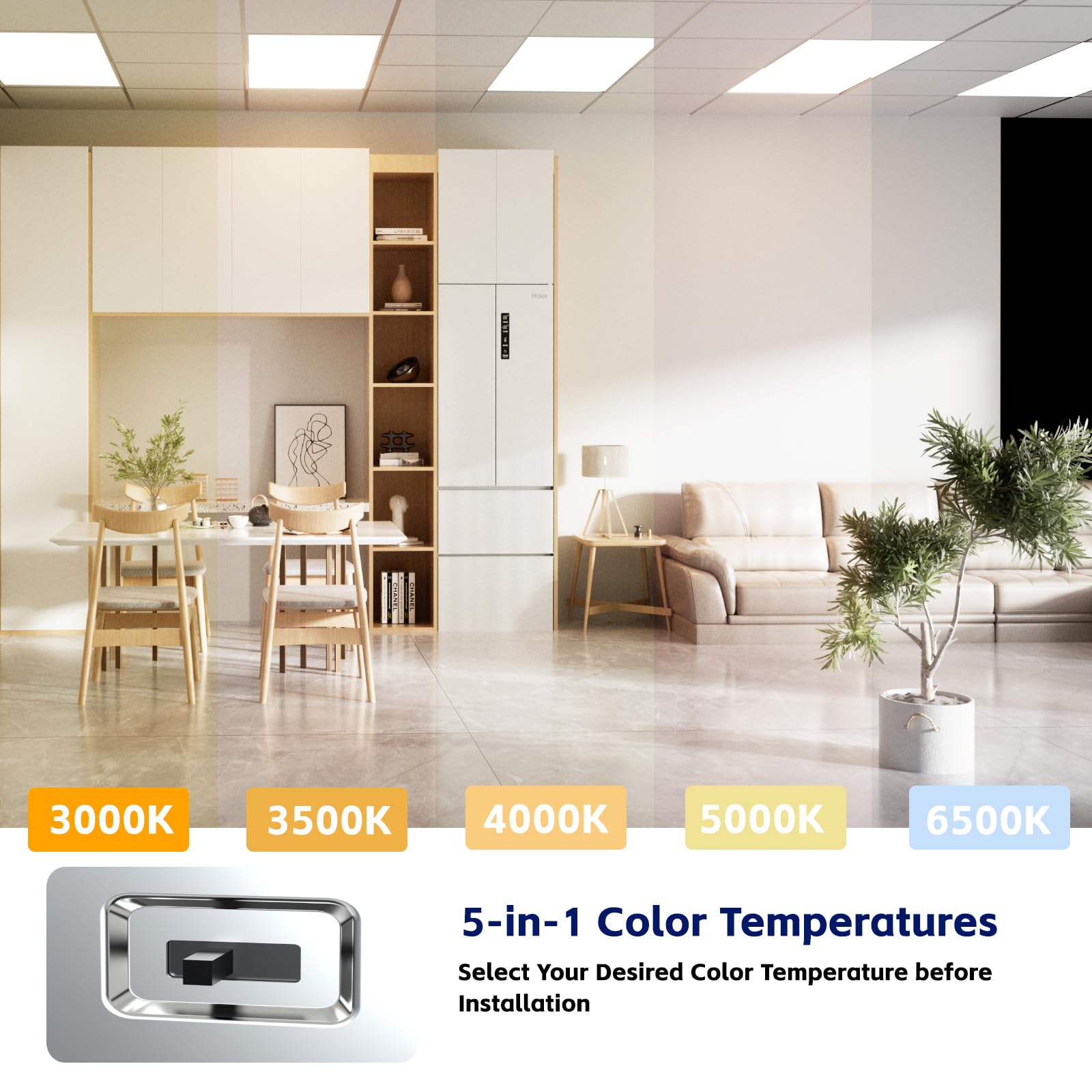 4 Pack 2x4 LED Flat Panel Light LED Drop Ceiling Light Fixture, 5 CCT 3000K-6500K Adjustable & 5 Wattage 30-72W Selectable Recessed Back-Lit Fixture for Office, ETL Listed