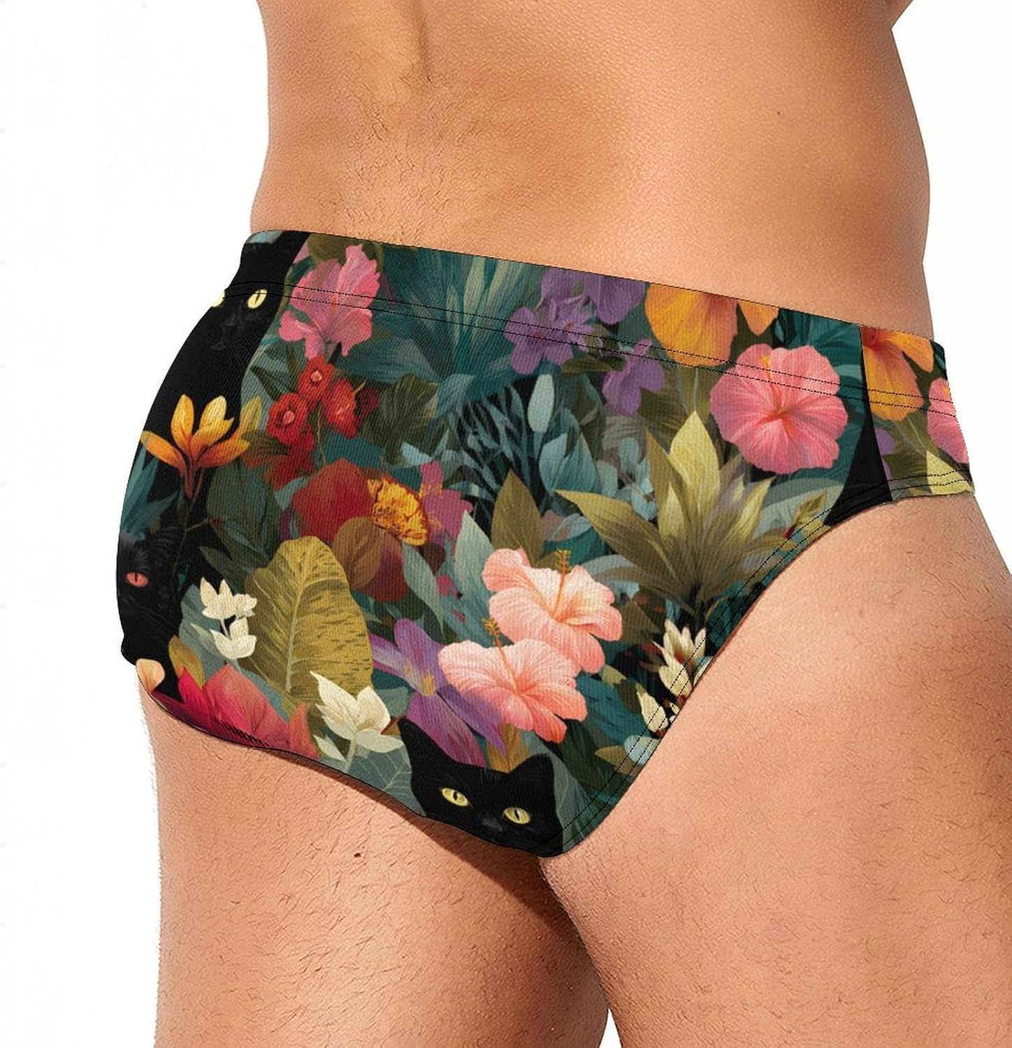 Tropical Black Cat Mens Swim Briefs Quick Dry Bikini Swimwear | Sport Swimsuit
