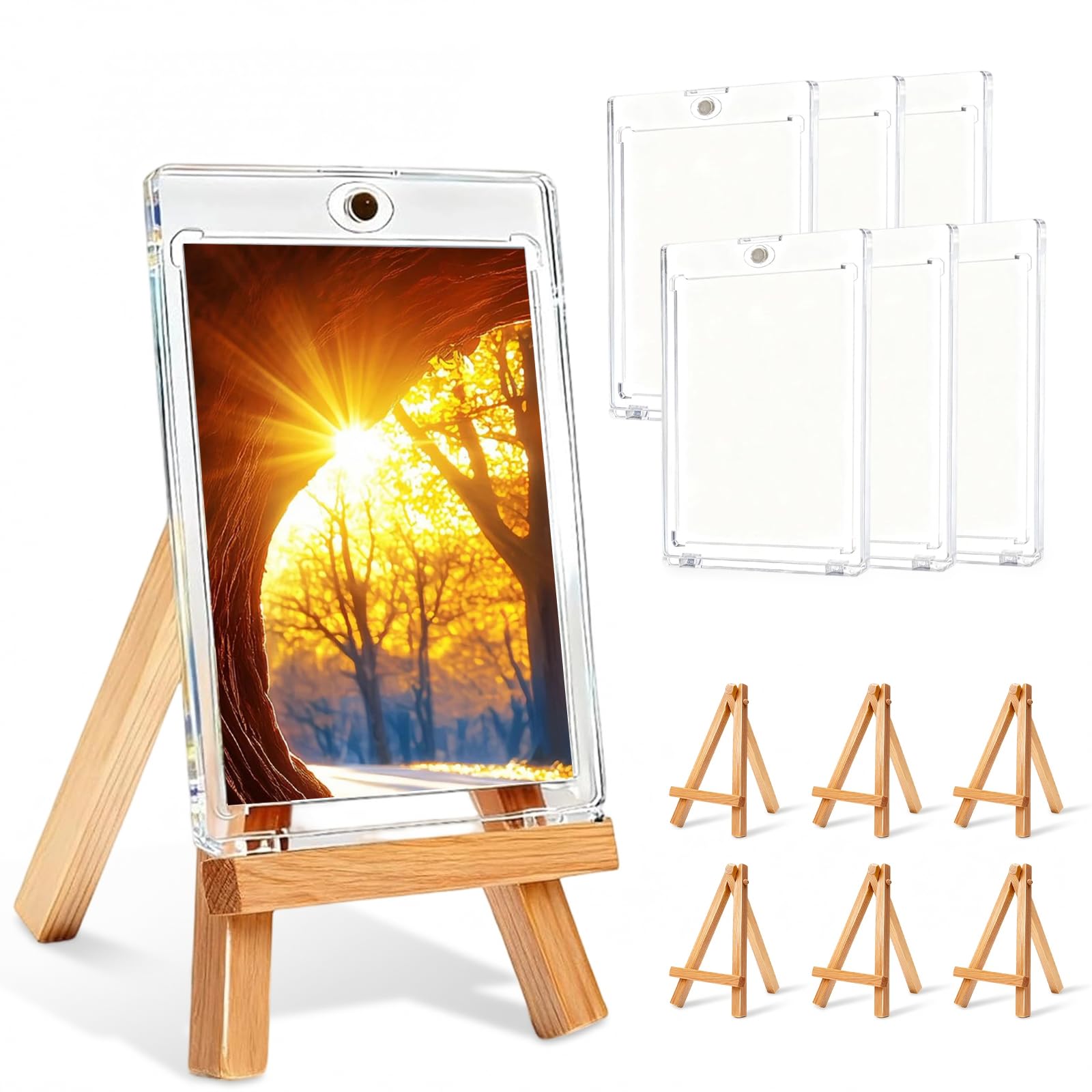 CVASNF 6Pcs 35PT Magnetic Card Holder, Transparent Trading Card Stand Acrylic Trading Card Protector with 6 Pcs Easel Ultra UV Protection for Standard Card Sports Game Card