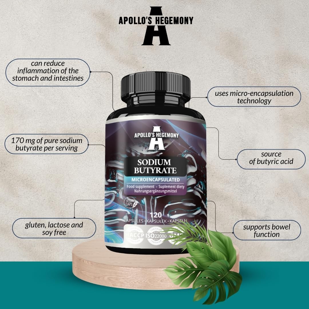 Sodium Butyrate High Dose 580 mg (30% Butyric Acid), 240 Capsules Végétales, 8 Mois, Supplément de Sodium pour Soutenir la Santé de l'Intestin - par Apollo's Hegemony