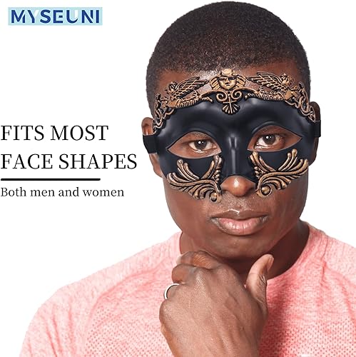 Miniatura 3 de MYSEUNI Máscara de máscaras para hombres máscara griega romana máscara veneciana de media cara para baile de máscaras fiesta de Halloween de Mardi