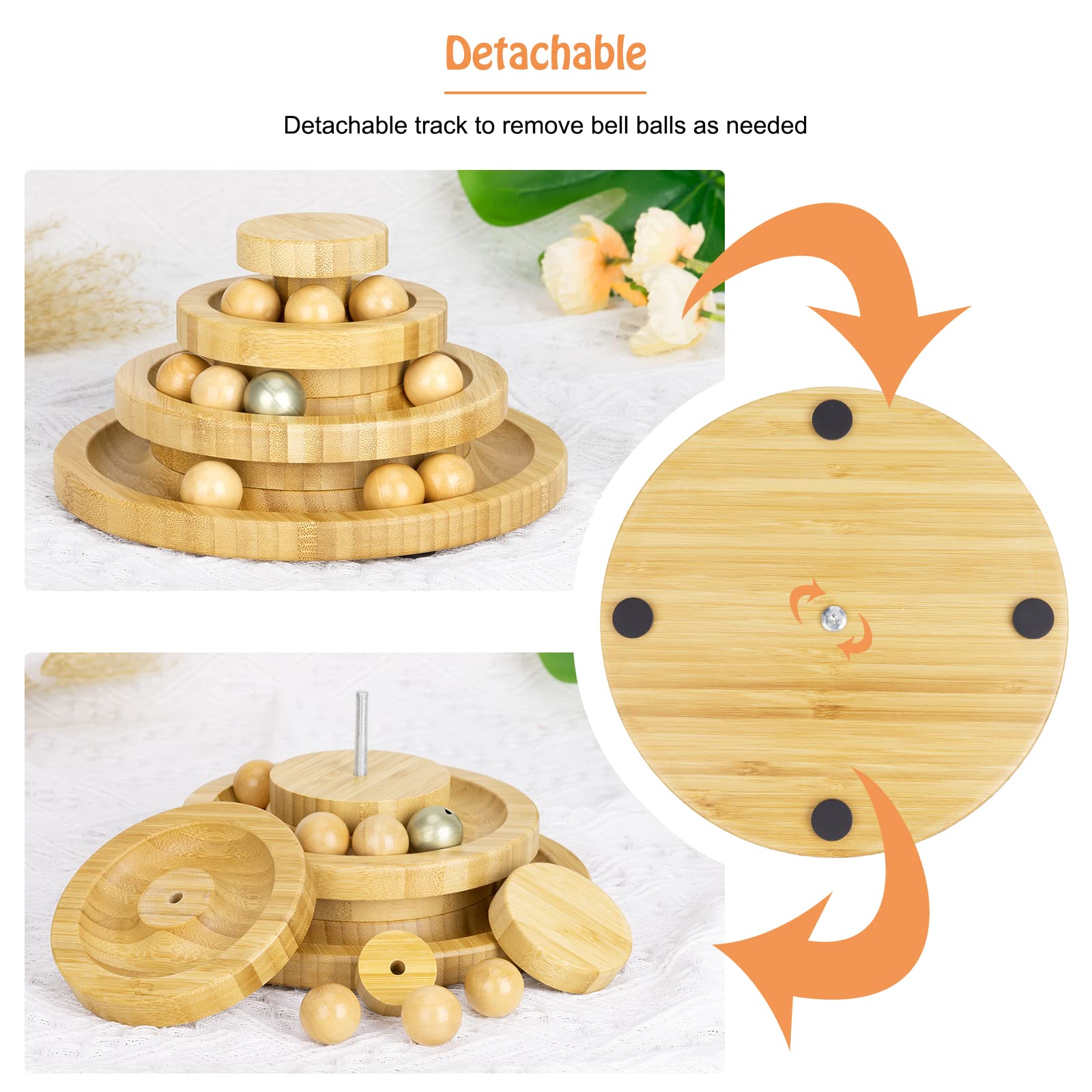 Jouet pour Chat Interieur en Bois, Balle Chat Piste détachable, Balle Avec Cloche