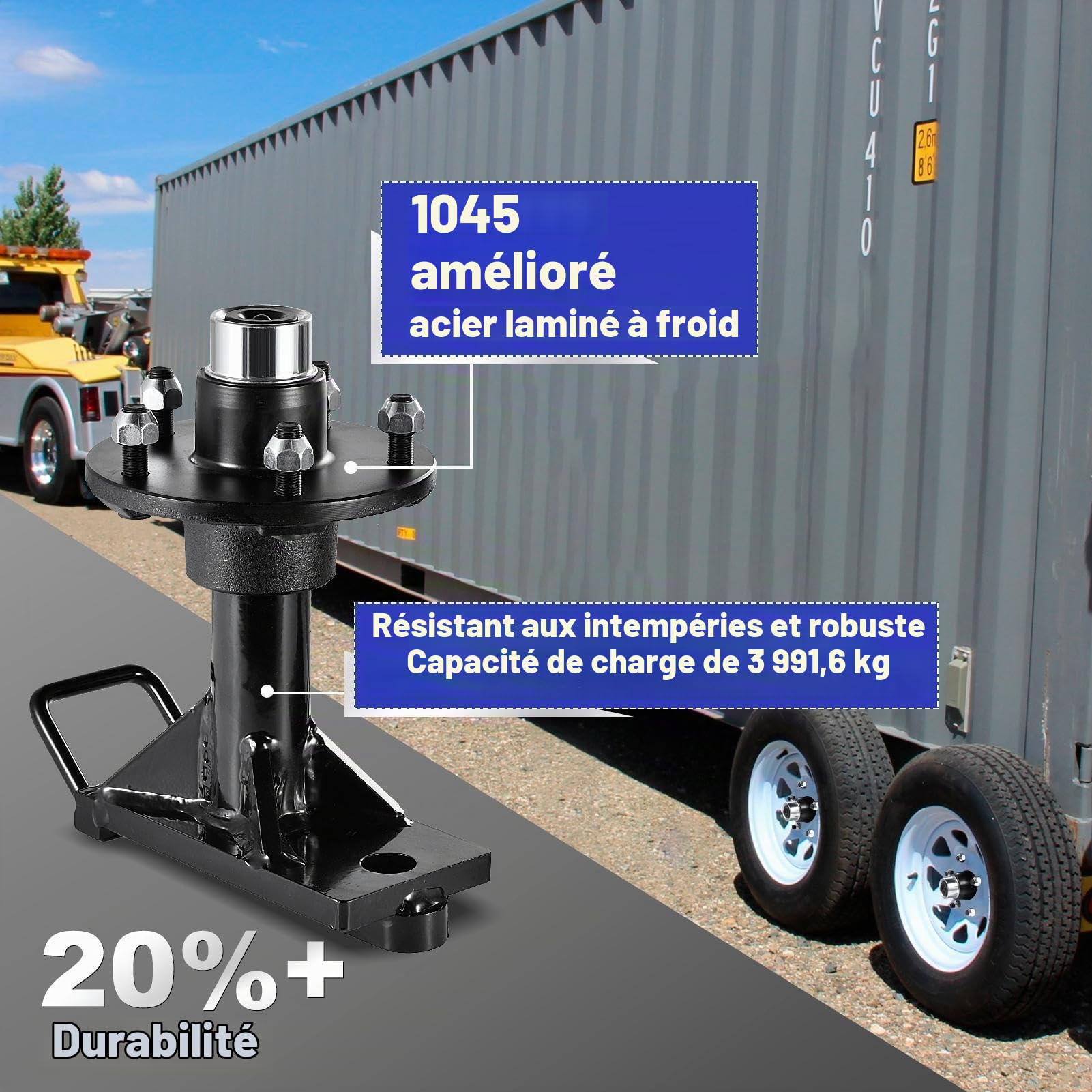 Lot de 2 roues de conteneur d'expédition robustes 5 x 5, prêts à monter, capacité de charge 4 tonnes, universelles pour conteneurs de 6 à 12 m, idéal pour chantiers, entrepôts et logistique de cour