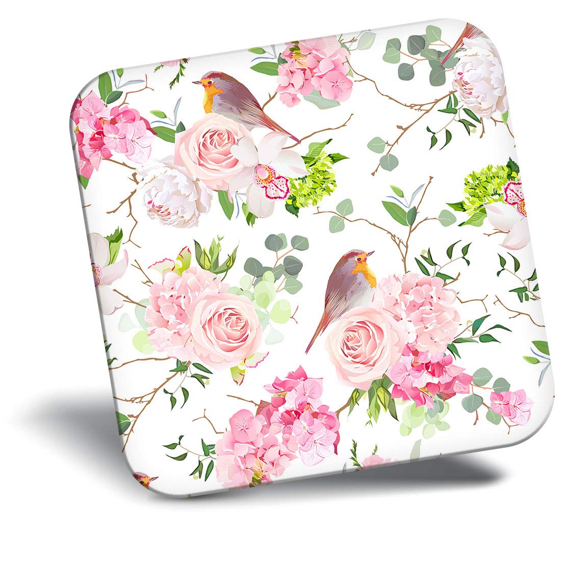 Destination Vinyl Ltd Pink Fridge Magnet - Pretty Robin Bird Rose Flower 15920