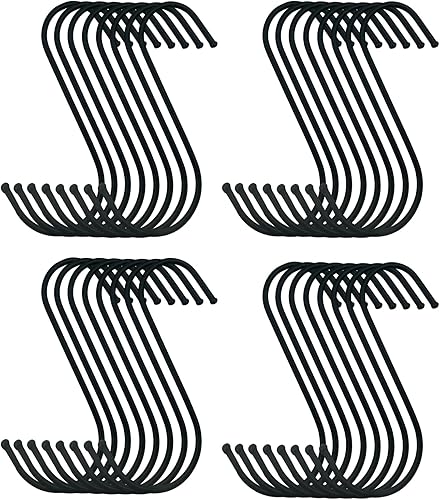 Paquete de 32 ganchos en S de metal negro de 4.7 pulgadas para colgar resistentes, ganchos grandes en S para armario, colgar jeans, plantas, ollas y