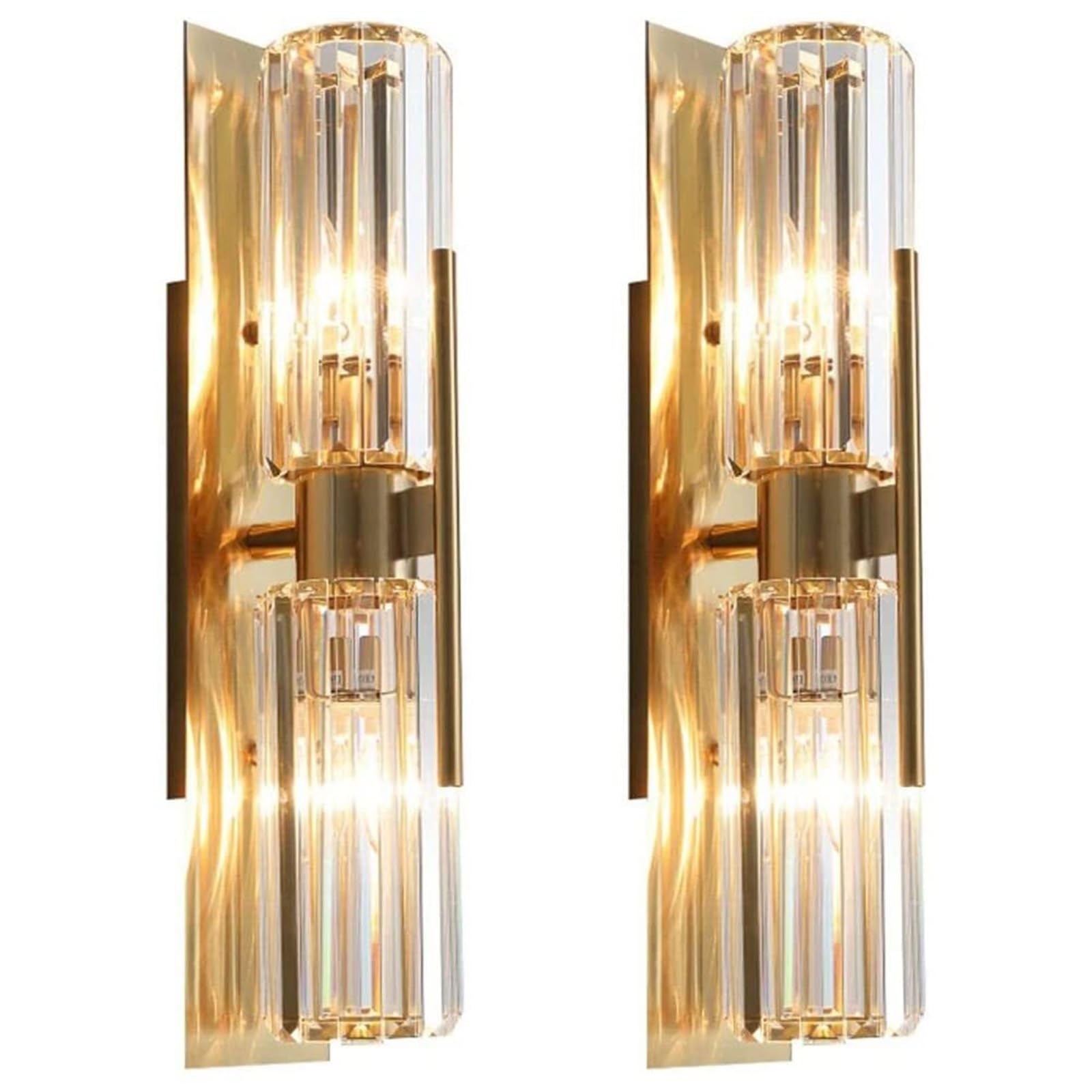 KHUKHU Bedroom Wall Sconces 2-Light Up Or Down Gold Crystal Sconce Wall Light Wall Mount Light Creative Modern Wall Lamp for Bedside Living Room Hallway Vanity(2-pcs)