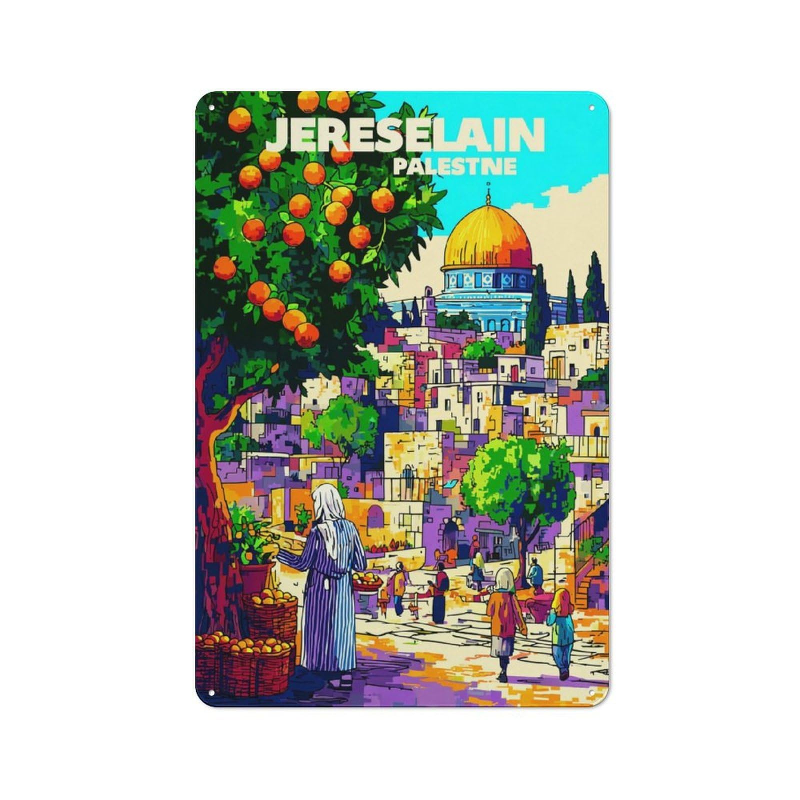 Jerusalem A Vibrant Cityscape -2 Farmhouse Metal Sign 30x20cm, Barn Style Rustic Kitchen Decor for Cottage, Kitchen, Hallway Or Breakfast Nook